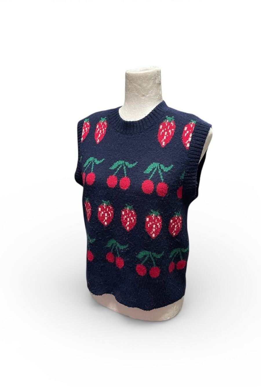 Rails Navy Blue Strawberry Cherry Fruity Libby Sweater Vest Cashmere Blend Small